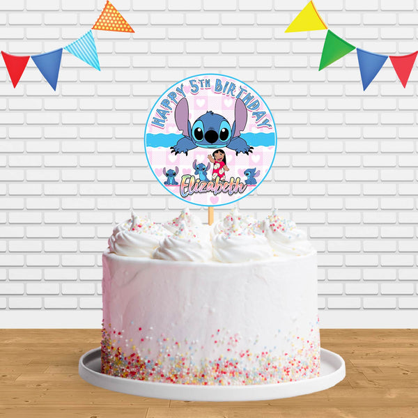 LiloStitch Pink Rd Edible Cake Toppers Round – Cakecery