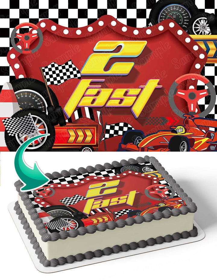 2 Fast Racing Cars Edible Cake Toppers