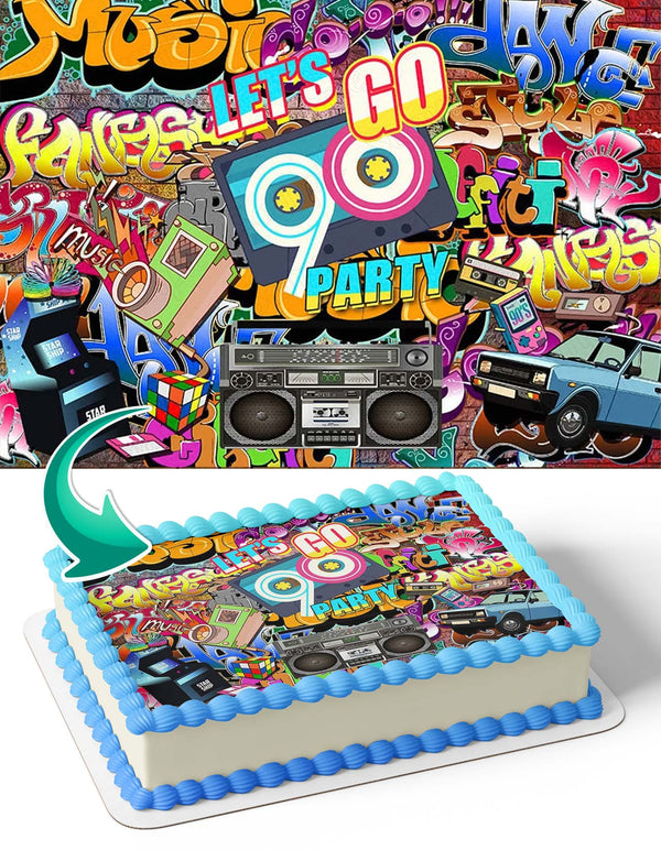 90s Party Graffiti 90th Themed Hip Hop90PG Edible Cake Toppers