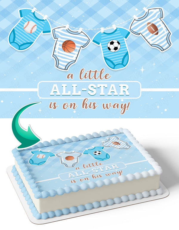 A Little All Star Is On His Way Boy Baby Shower Edible Cake Toppers