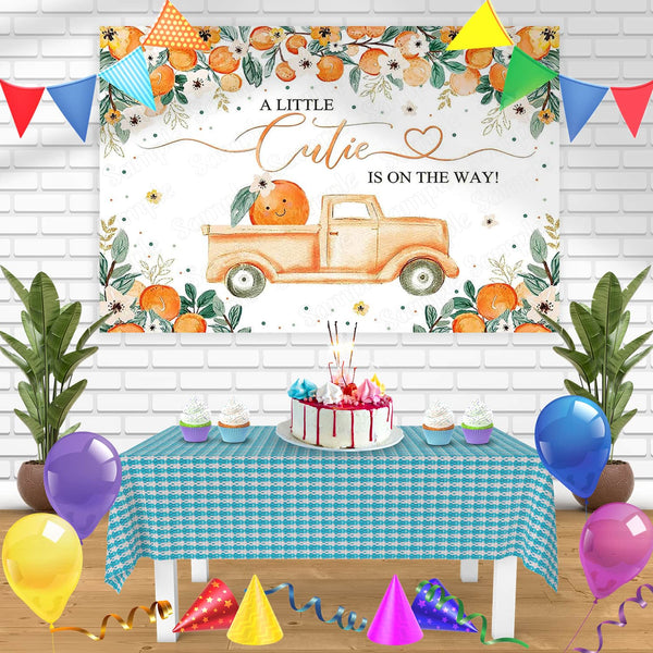A Little Cutie is on The Way Orange Truck Citrus Bn Birthday Banner Personalized Party Backdrop Decoration