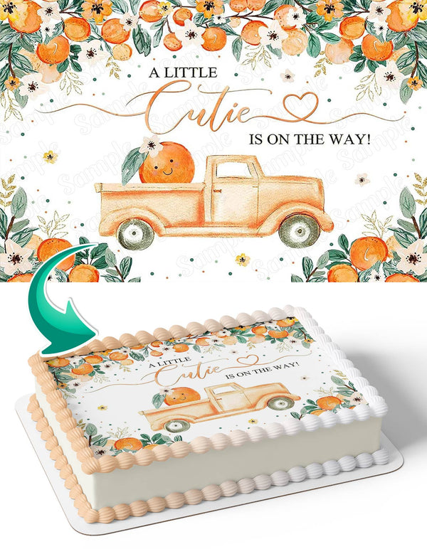 A Little Cutie is on The Way Orange Truck Citrus Edible Cake Toppers