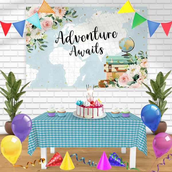 Adventure Awaits Adventure Begins Map Around World Bn Birthday Banner Personalized Party Backdrop Decoration