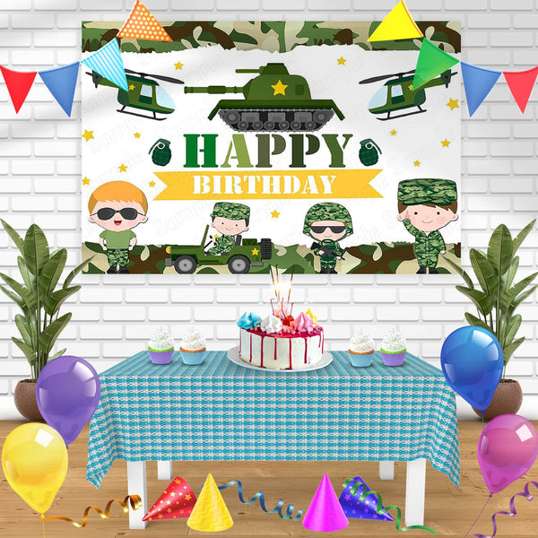 Army Soldier Military Tank Helicopter Camouflage Kids Bn Birthday Banner Personalized Party Backdrop Decoration