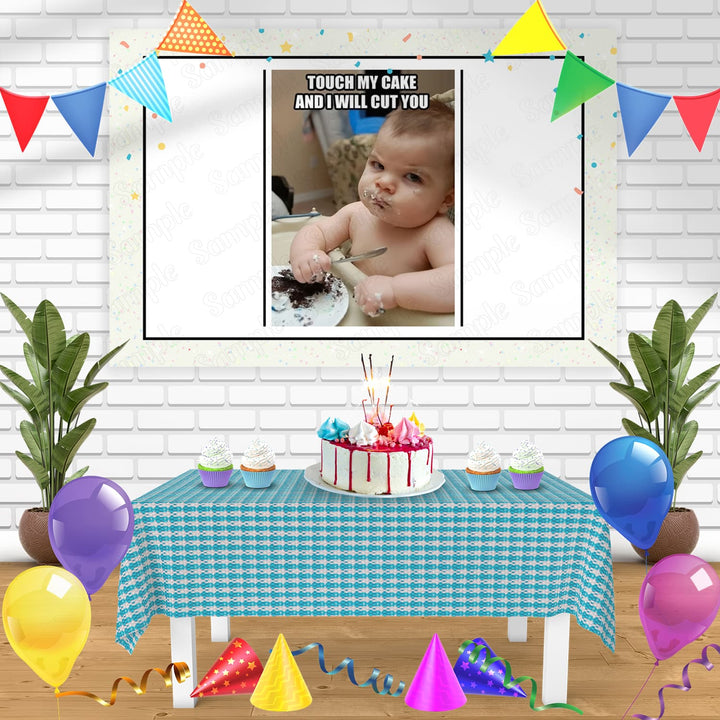 Baby Eating Cake Meme Bn Birthday Banner Personalized Party Backdrop Decoration