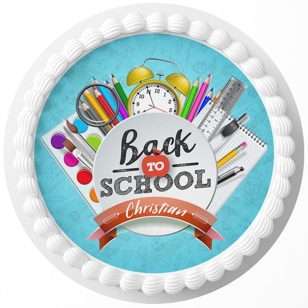 Back to School Kids Boys Girls Rd Edible Cake Toppers Round