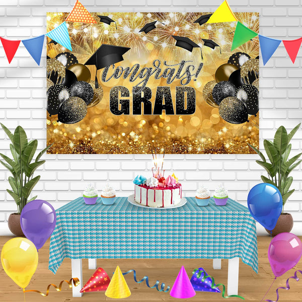 Black Gold Graduation Congrats Grad Bn Birthday Banner Personalized Party Backdrop Decoration