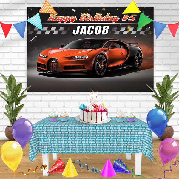 Bugatti Chiron Orange Black Supercar Bn Birthday Banner Personalized Party Backdrop Decoration