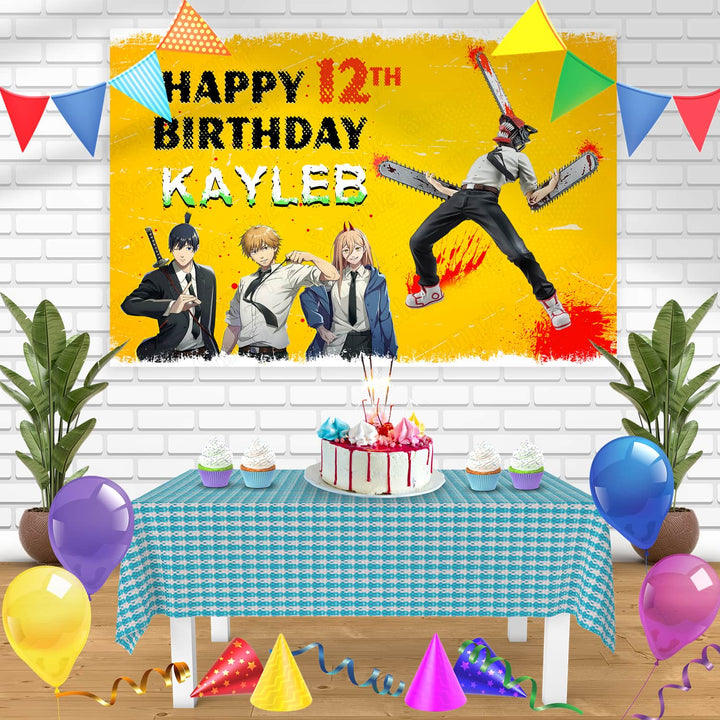 Chainsaw Man Denji Power Aki Bn Birthday Banner Personalized Party Backdrop Decoration