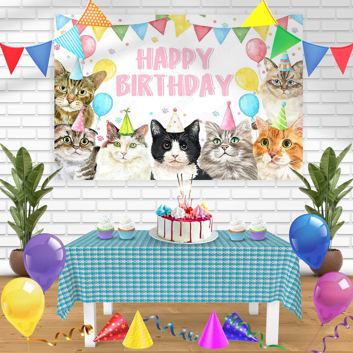 Cute Kitten Kitty Cat Pet Bn Birthday Banner Personalized Party Backdrop Decoration