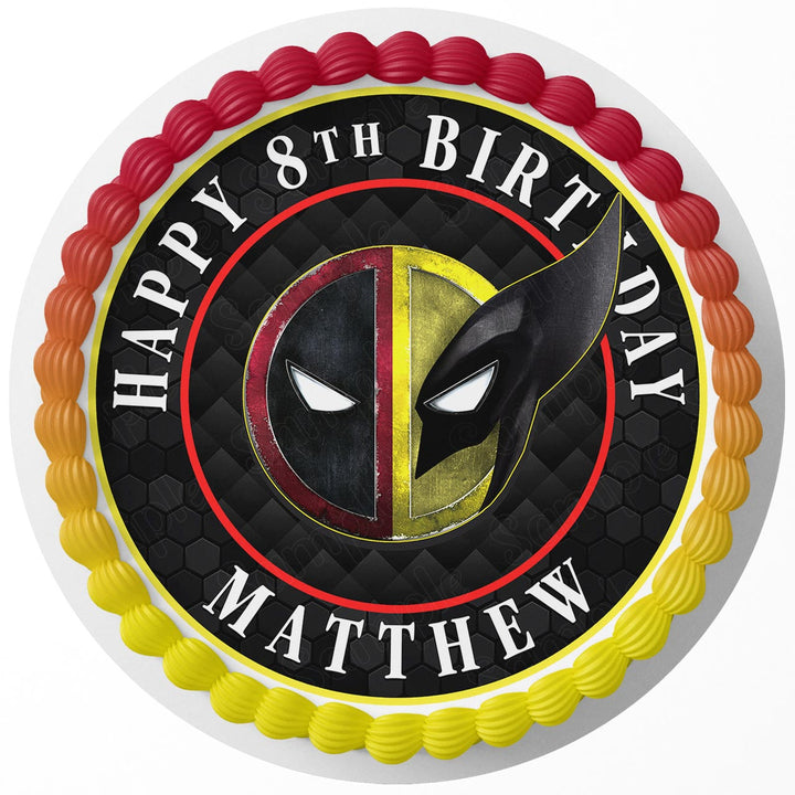 Deadpool Wolverine Logo Edible Cake Toppers Round