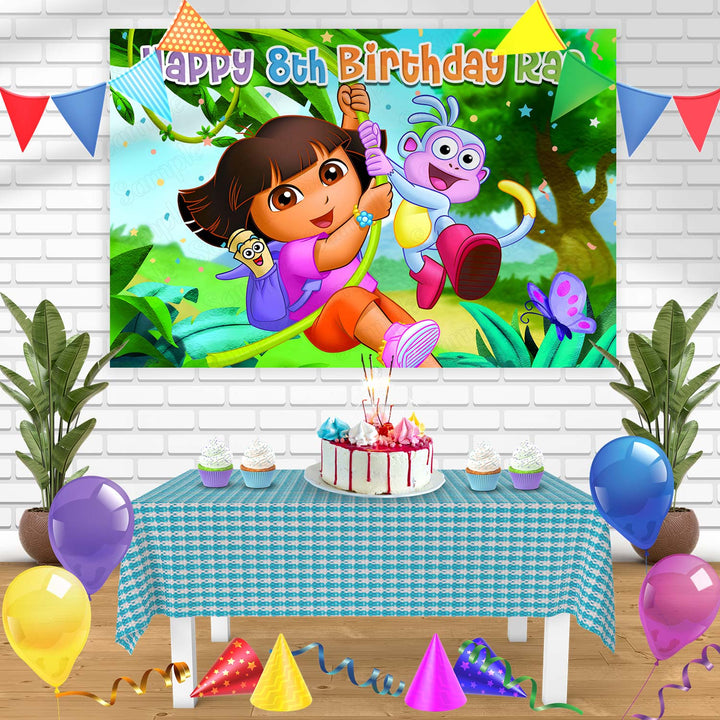 Dora the Explorer Dora Marquez and Boots Bn Birthday Banner Personalized Party Backdrop Decoration