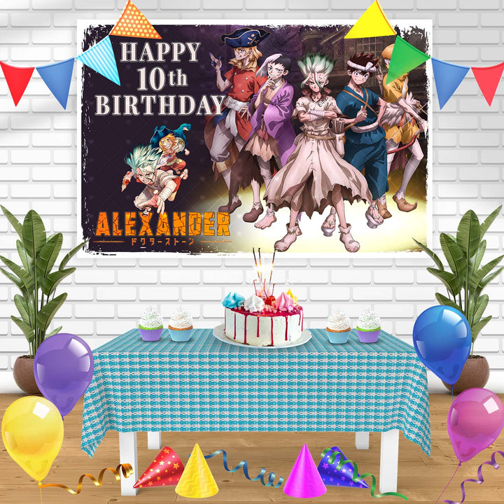 Dr Stone Adventure Science Birthday Banner Personalized Party Backdrop Decoration