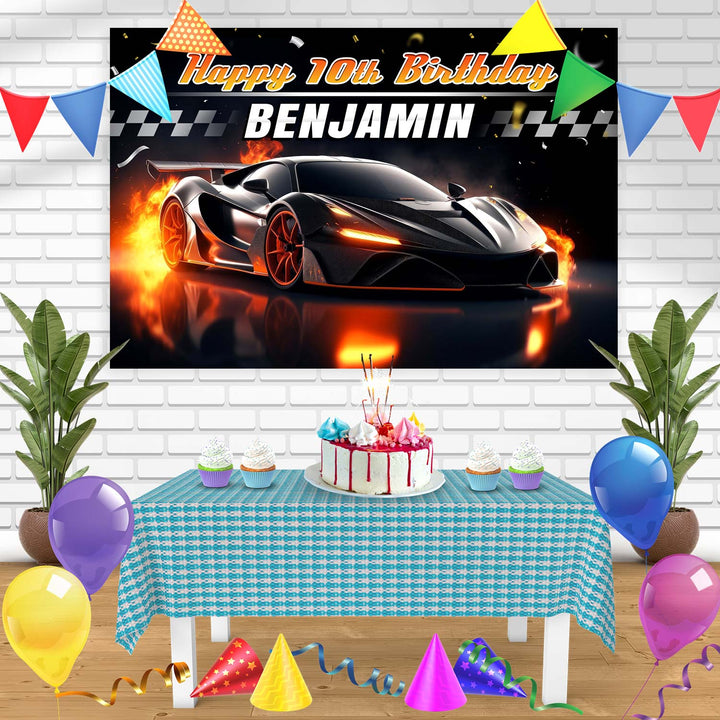 Ferrari Orange Black Supercar Bn Birthday Banner Personalized Party Backdrop Decoration