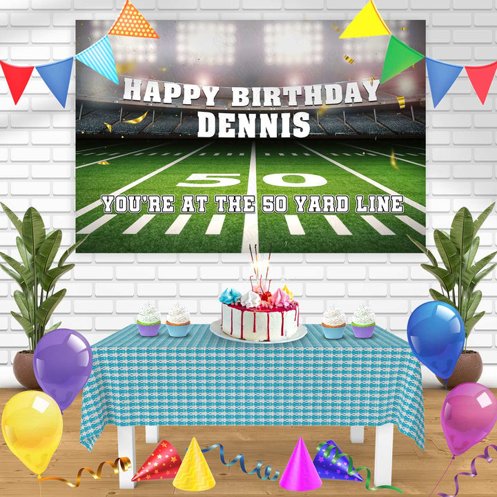 Football Field 50 Yeas NFL Bn Birthday Banner Personalized Party Backdrop Decoration