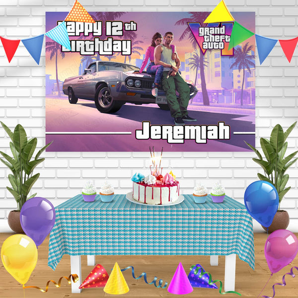 Grand Theft Auto VI GTA 6 Bn Birthday Banner Personalized Party Backdrop Decoration