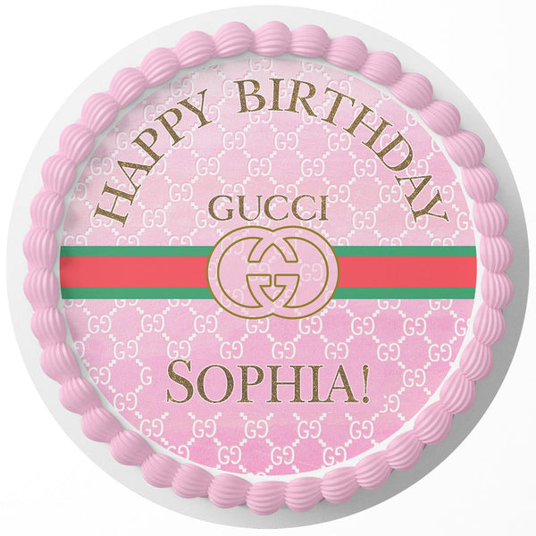 Gucci Pink Rd Edible Cake Toppers Round