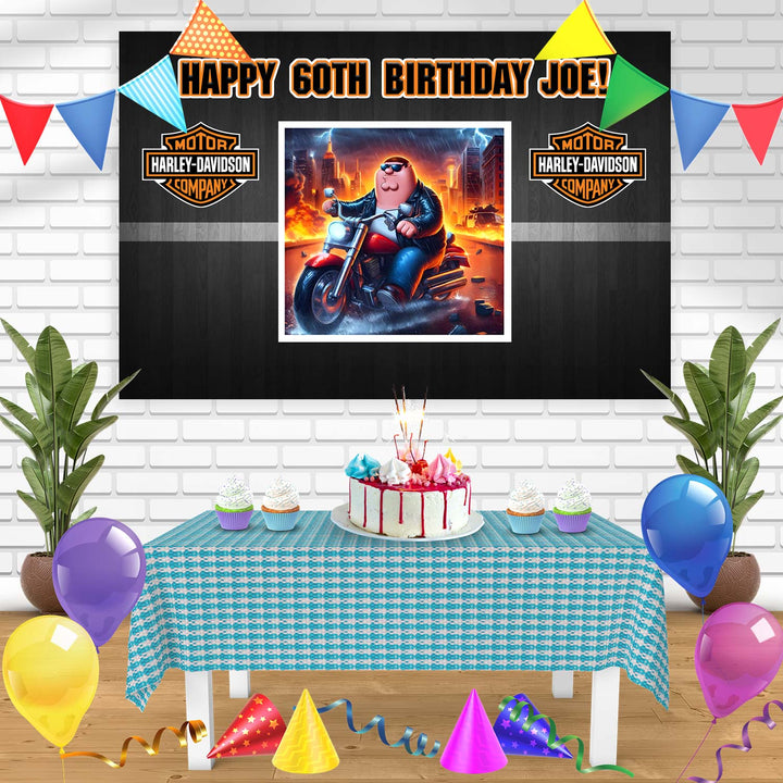 Harley Davidson Motorcycle Peter Griffin Family Guy Bn Birthday Banner Personalized Party Backdrop Decoration