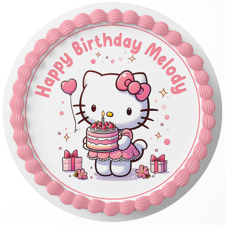 Hello Kitt Pink PCK Rd Edible Cake Toppers Round