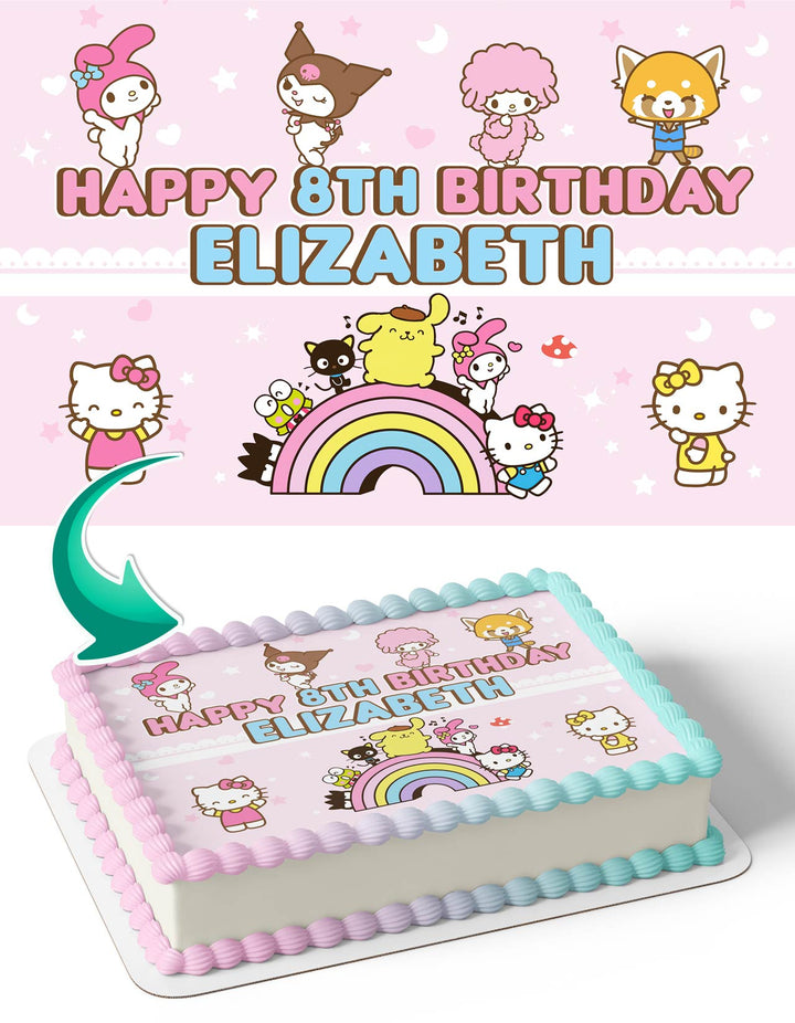 Hello Kitty Sanrio Pink Girls Rainbow Edible Cake Toppers