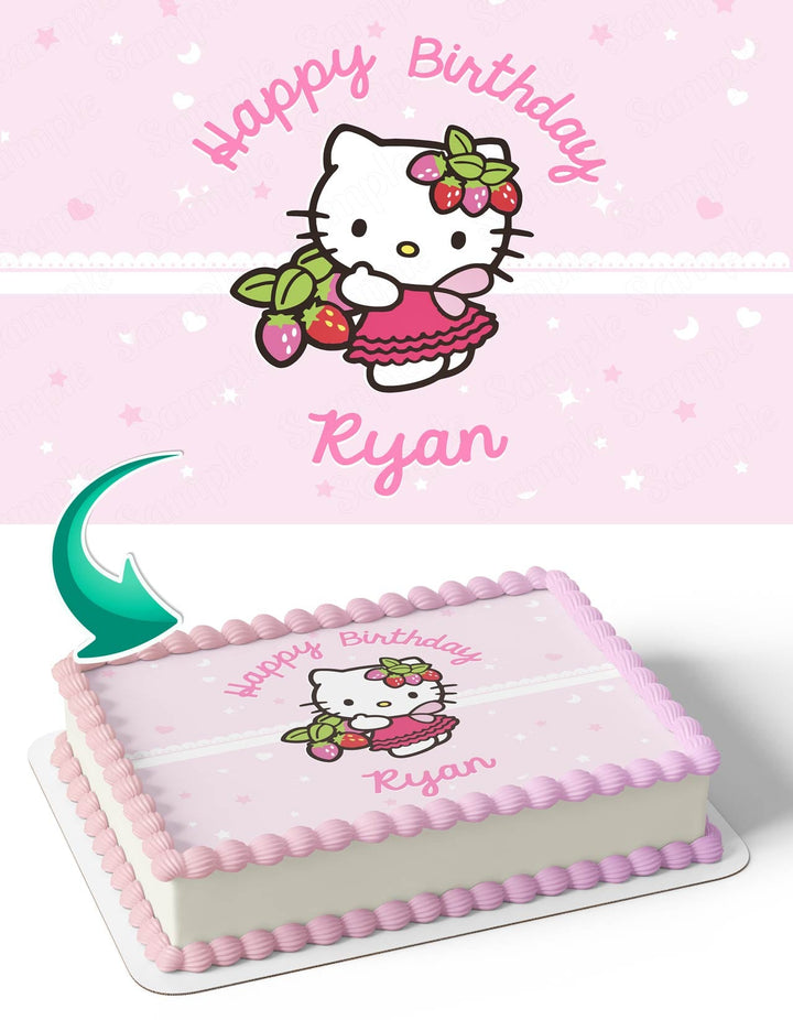 Hello Kitty Sanrio Strawberry Pink Girls Edible Cake Toppers