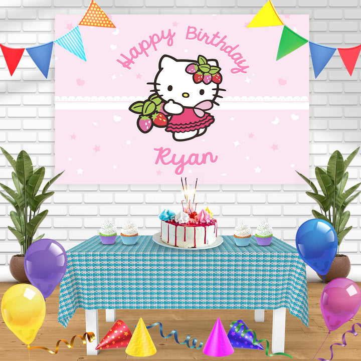 Hello Kitty Sanrio Strawberry Pink Girls Bn Birthday Banner Personalized Party Backdrop Decoration