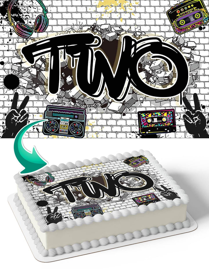Hip Hop Rap Trap Music Old School Graffiti Brick Wall Two Edible Cake Toppers