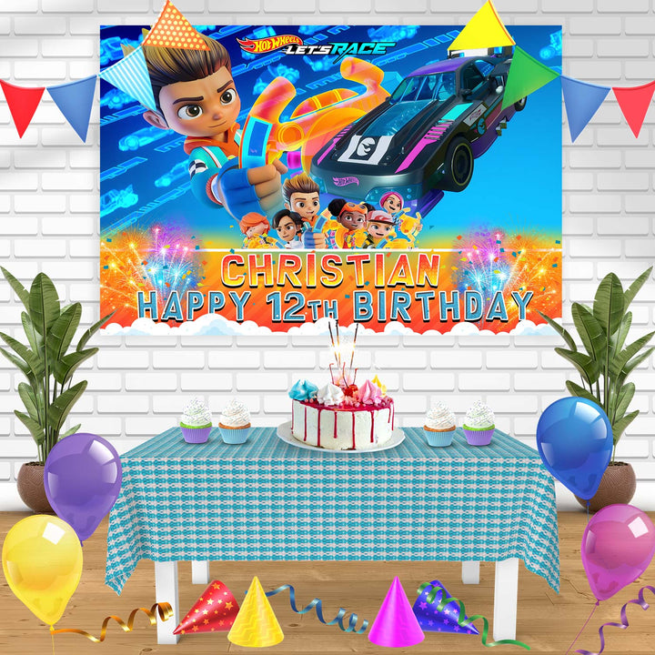 Hot Wheels Lets Race Bn Birthday Banner Personalized Party Backdrop Decoration