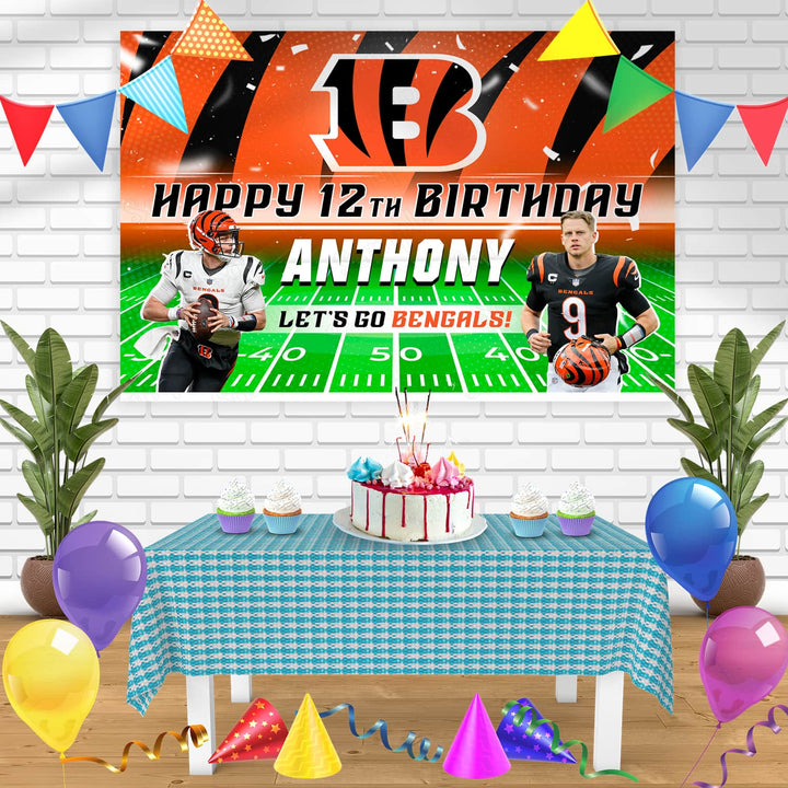 Joe Burrow Cincinnati Bengals Bn Birthday Banner Personalized Party Backdrop Decoration