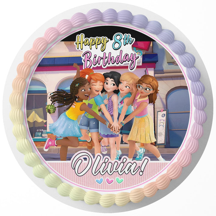 LEGO Friends Girls Rd Edible Cake Toppers Round