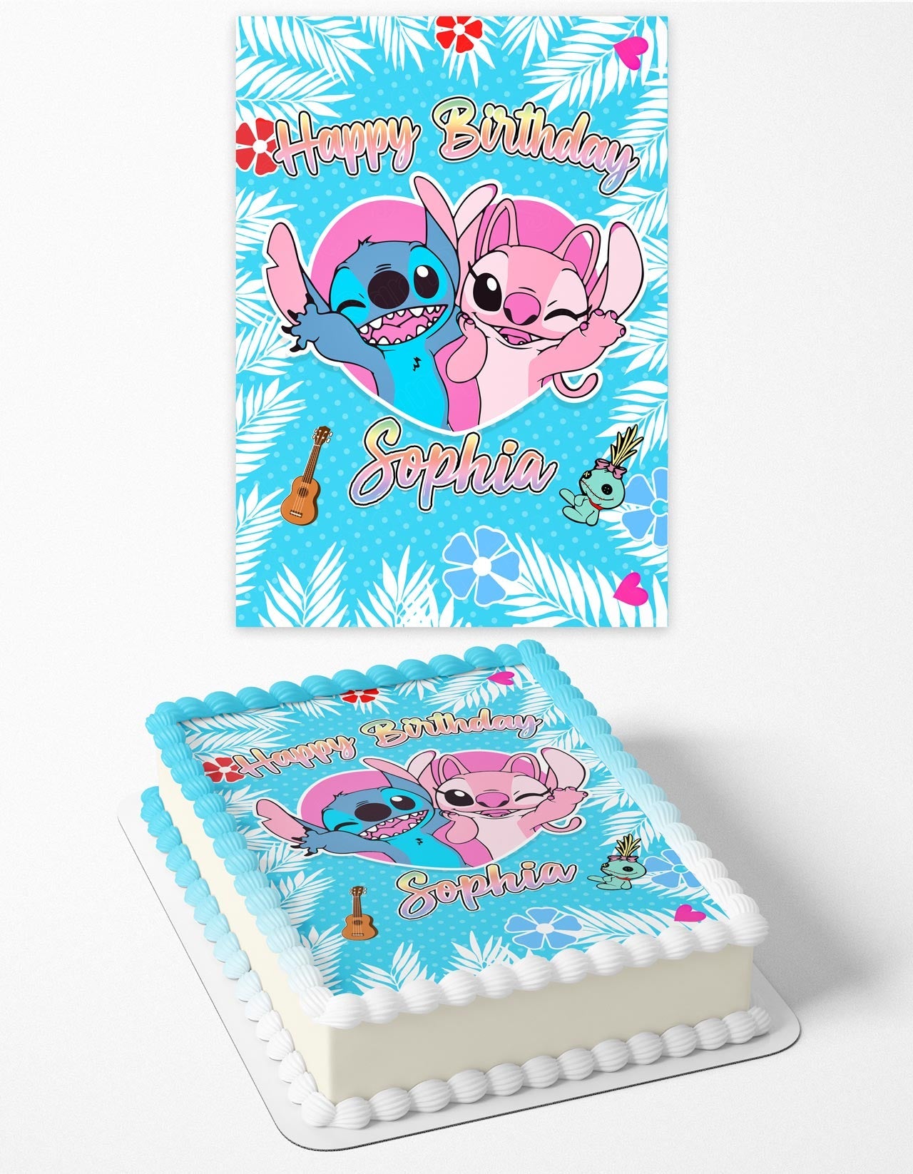 Lilo Stitch Angel Experiment 624 Pink Beach BBP Edible Cake Toppers ...