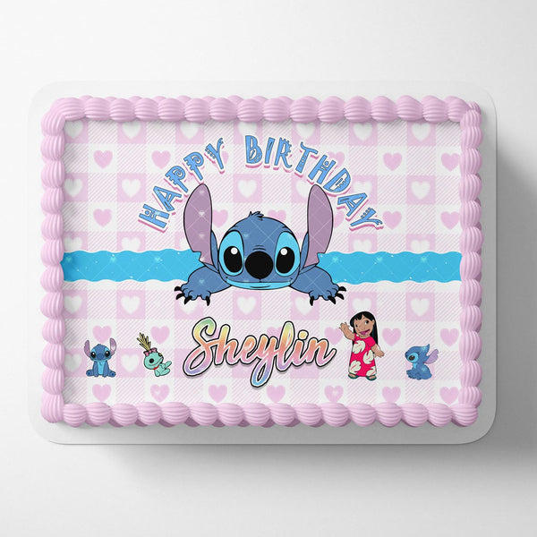 Lilo Stitch Pink Blue Wave Edible Cake Toppers