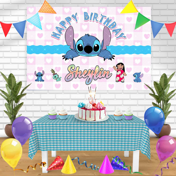 Lilo Stitch Pink Blue Wave Birthday Banner Personalized Party Backdrop Decoration