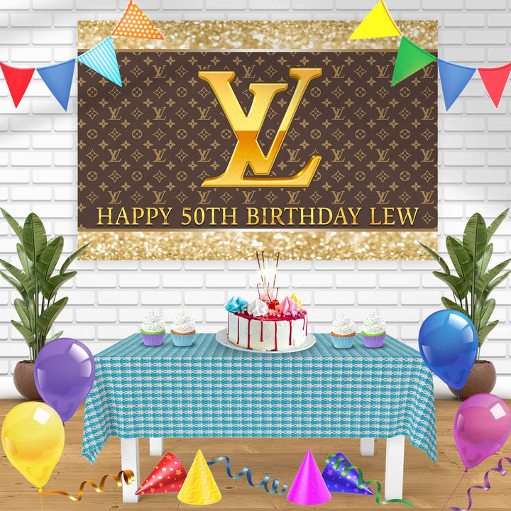 Louis Vuitton Gold Bn Birthday Banner Personalized Party Backdrop Decoration