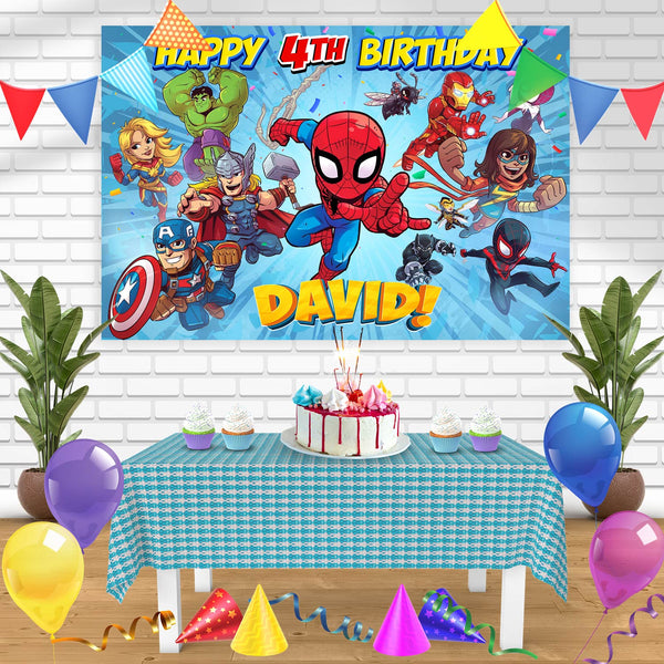 Marvel Super Hero Adventures BBY Bn Birthday Banner Personalized Party Backdrop Decoration