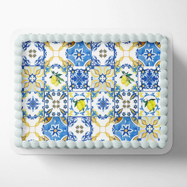 Mediterranean Positano Mosaic Amalfi Lemon Edible Cake Toppers