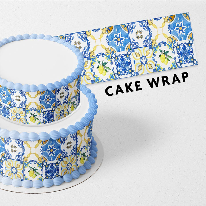 Mediterranean Positano Mosaic Amalfi Lemon Inspired Tile Pattern Strips Edible Cake Toppers Cake Wraps
