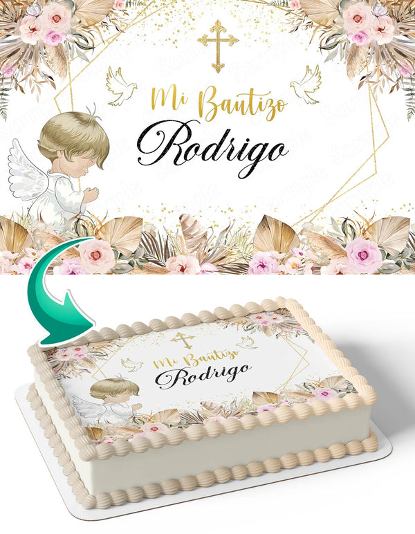 Mi Bautizo Floral Gold Edible Cake Toppers