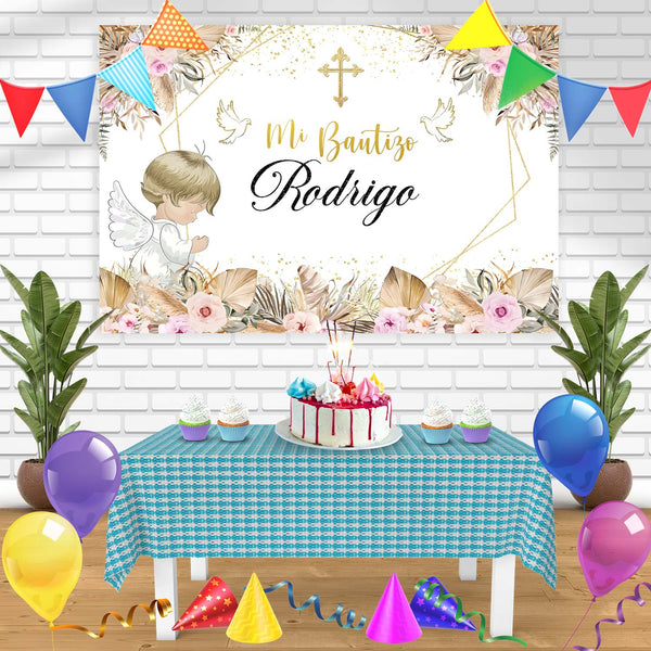 Mi Bautizo Floral Gold Bn Birthday Banner Personalized Party Backdrop Decoration