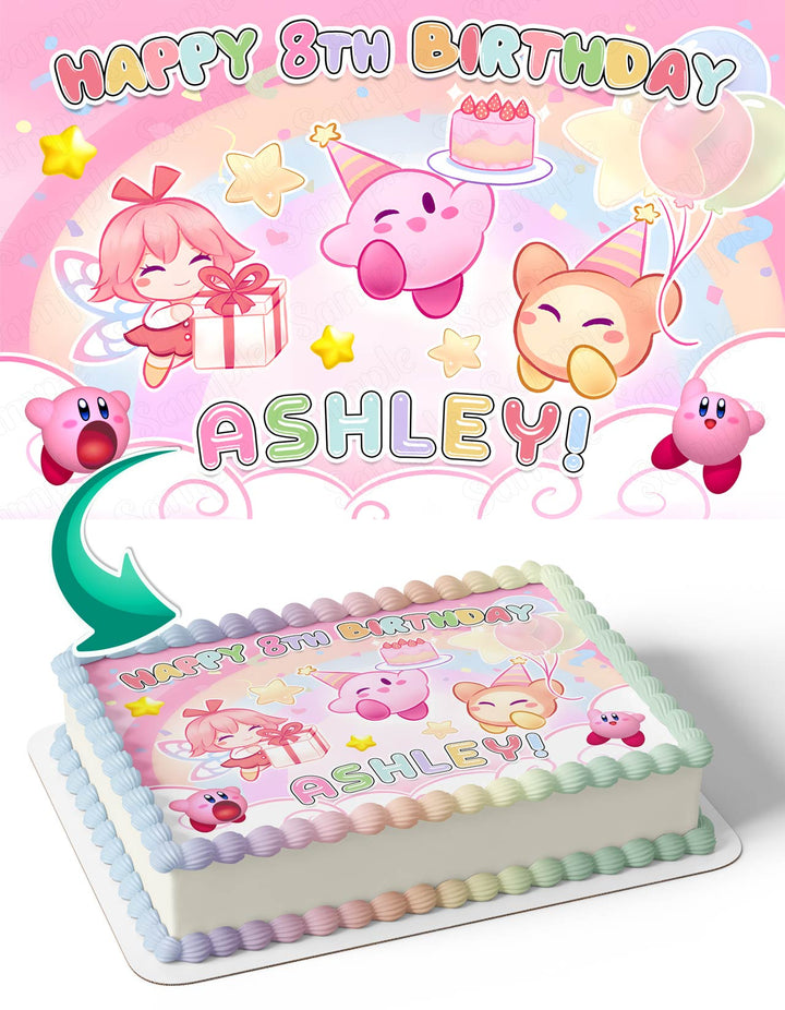 Nintendo Kirby Birthday Celebration Pink Edible Cake Toppers