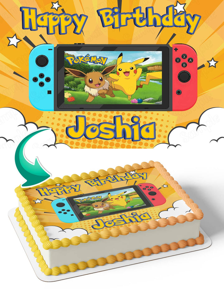 Nintendo Switch Pokemon Pikachu Eevee Edible Cake Toppers