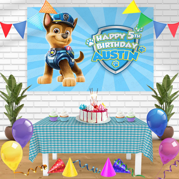 Paw Patrol Chase Bn Birthday Banner Personalized Party Backdrop Decoration