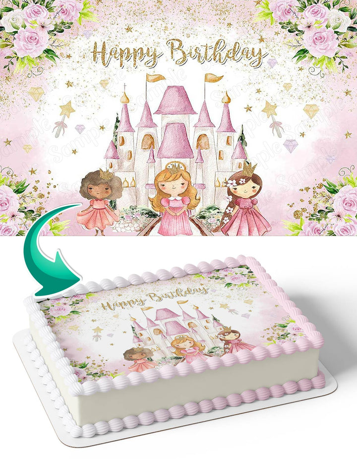 Princess Castle Floral Sweet Girls Edible Cake Toppers