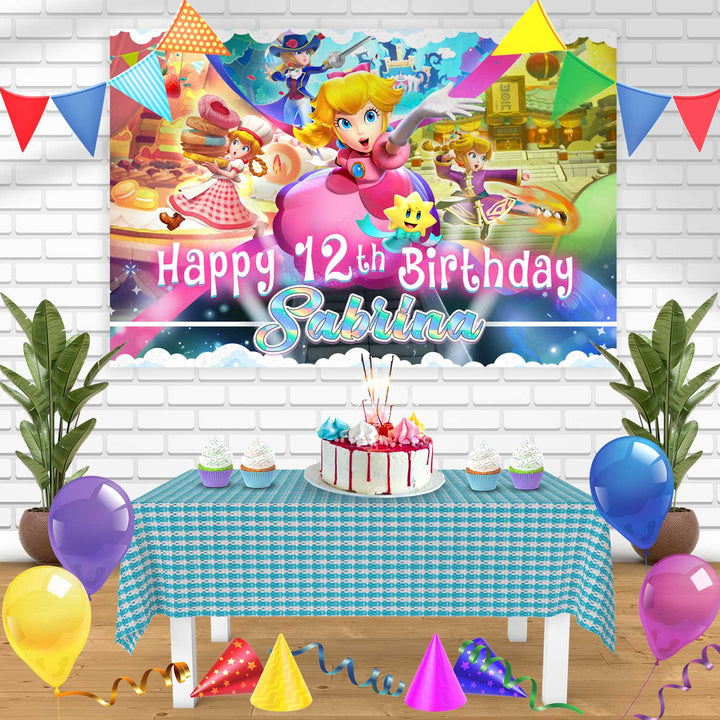 Princess Peach Showtime Bn Birthday Banner Personalized Party Backdrop Decoration