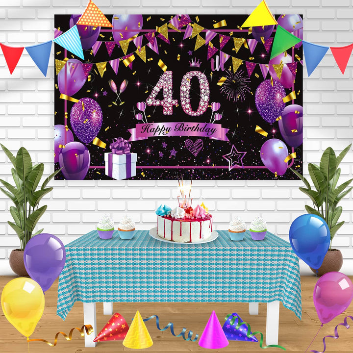 Purple Black Gold 40 Glitter Bn Birthday Banner Personalized Party Backdrop Decoration