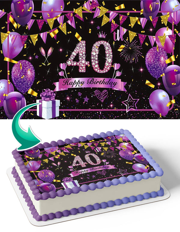 Purple Black Gold 40 Glitter Edible Cake Toppers