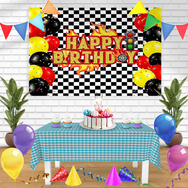 Racing Car Street Checkered Flag Bn Birthday Banner Personalized Party Backdrop Decoration