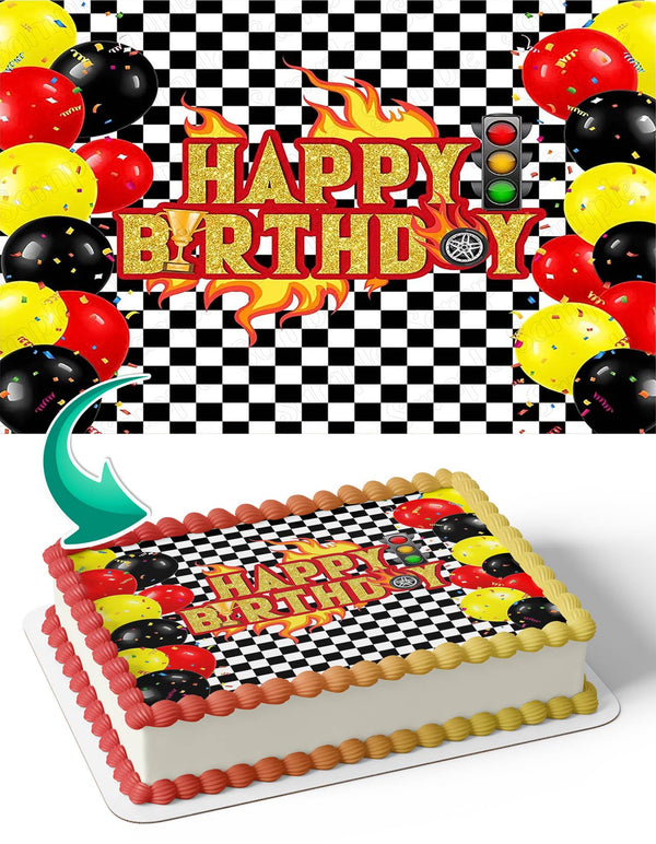 Racing Car Street Checkered Flag Edible Cake Toppers