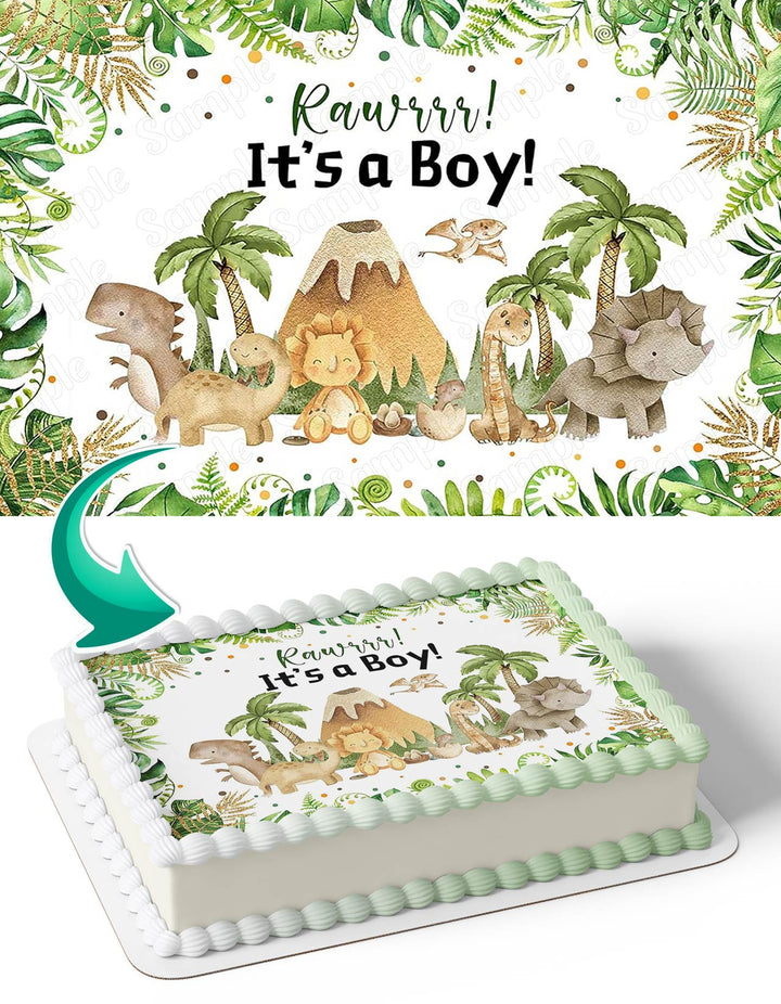 Rawr Its a Boy Baby Shower Forest Jurassic Dinosaur Edible Cake Toppers