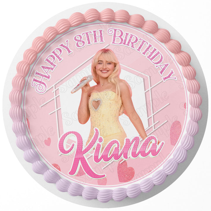 Sabrina Carpenter Pink Edible Cake Toppers Round